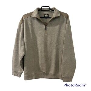 Tommy Bahama Mens Beige 1/4 Zip Mock Neck Pullover LS Cotton Sweater Sz Large